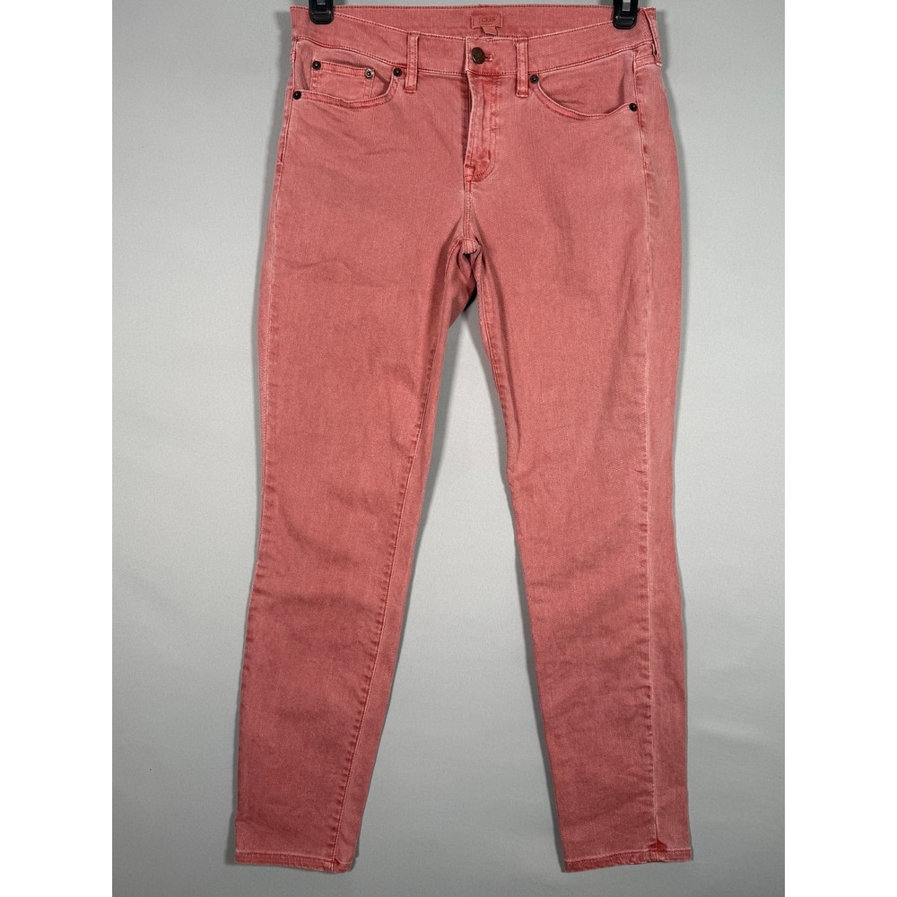 J CREW Women's 29 Red Ankle 5 Pocket Logo Faded Stretch Jeans 31x27.5" Rise 9"‎